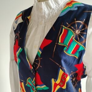 Talbots Vintage Nautical Sailboat Burgee Flag Vest Colorful Blue Red Boating M/L